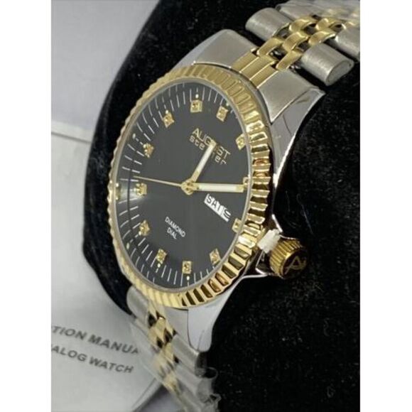 August Steiner AS8201 Men Two-Tone Stainless Steel Analog Black Dial Watch BL681 - Picture 4 of 12